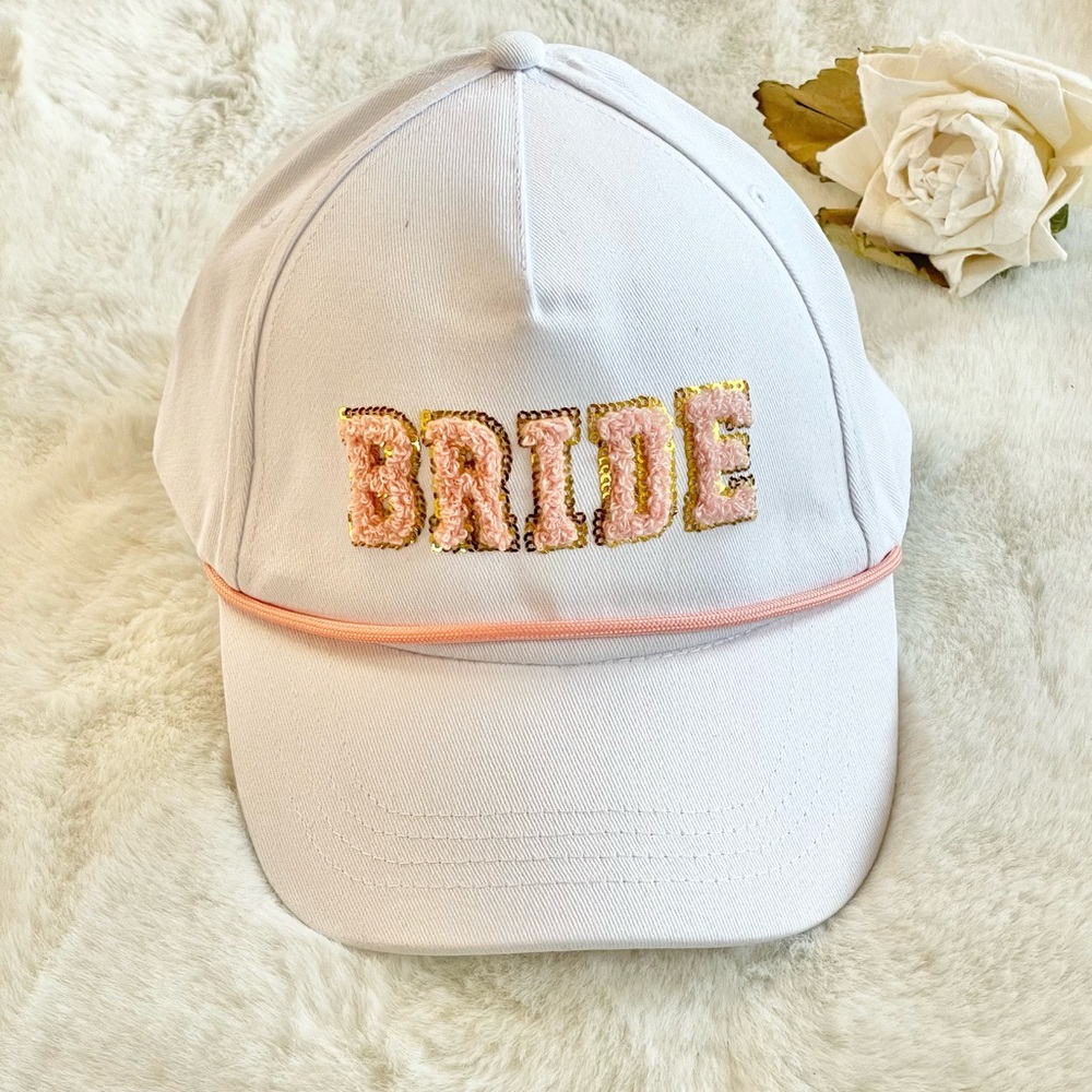 New with tag WOMEN’S “BRIDE” WHITE BASEBALL CAP with EMBROIDERERY in PINK